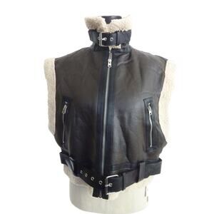 NWT Commense Faux Leather Sleeveless Flight Crop Jacket S